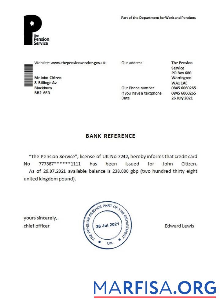 Downloadable United Kingdom The Pension Service reference sample